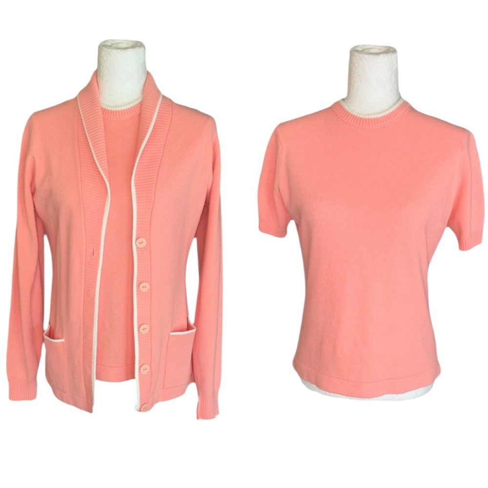 Vintage Robert Talbott 1950 Peach Knit Cardigan & Sweater Matching TwinSet - M